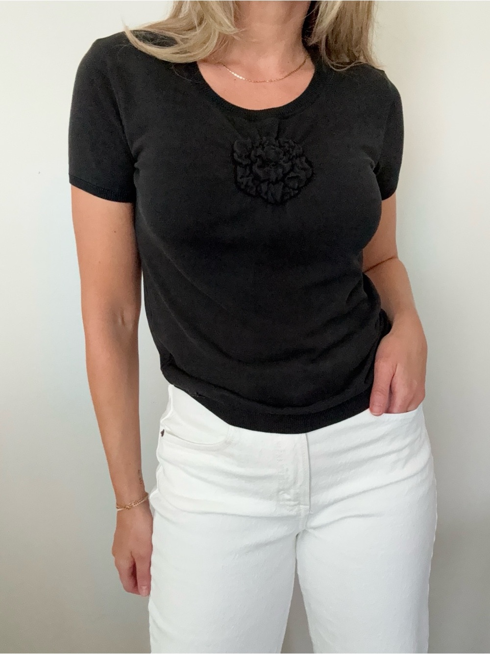Vintage CHANEL Knit Camellia Flower Top